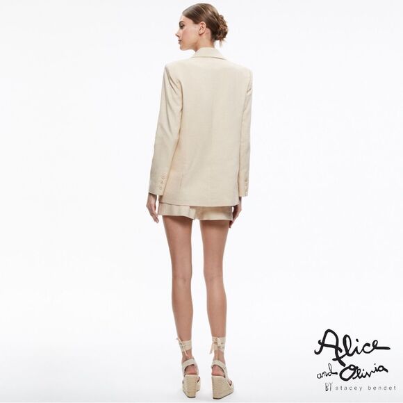 Alice + Olivia **NWT** Denny Linen Blend Boyfriend Blazer in Natural - Picture 3 of 7